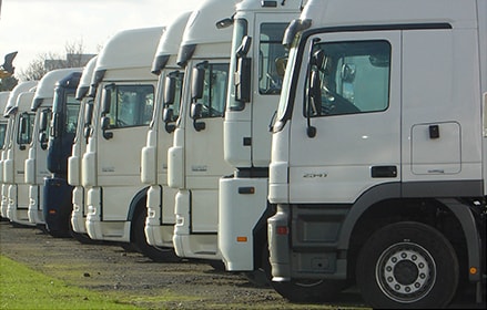 Multiple fleet trucks parked