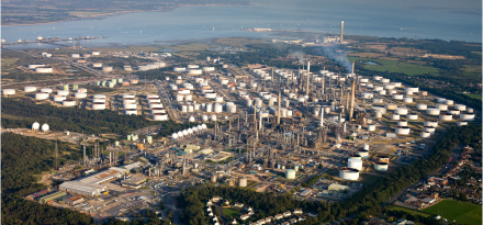 An aerial view of a refinery
