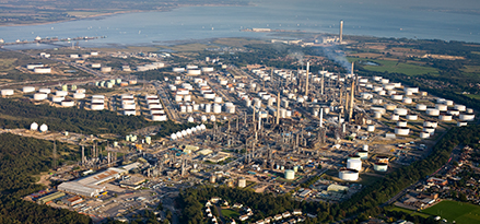 An aerial view of a refinery