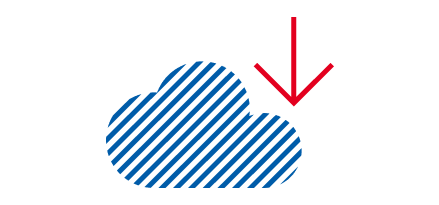 Red arrow pointing at the blue cloud icons