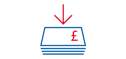 Red arrow pointing at blue pound bills icon