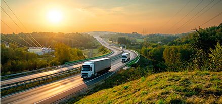 View of the dual carriageway with trucks on it